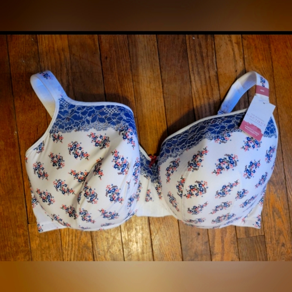 Cacique - Lightly Lined Balconette Bra, white with flowers - NEW! 46G